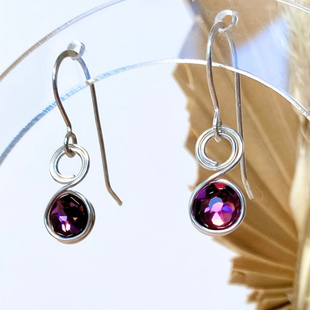 Birthstone crystal dangle earrings | Sterling silver | Multiple month colour options | Birthday or Anniversary gift