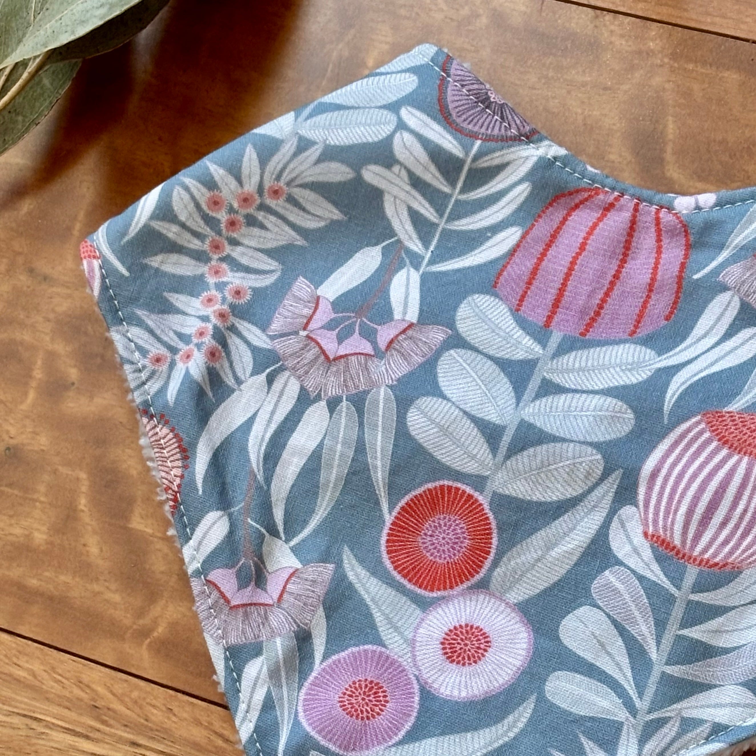 Baby Bib and Burp Cloth Set - Blue Banksias