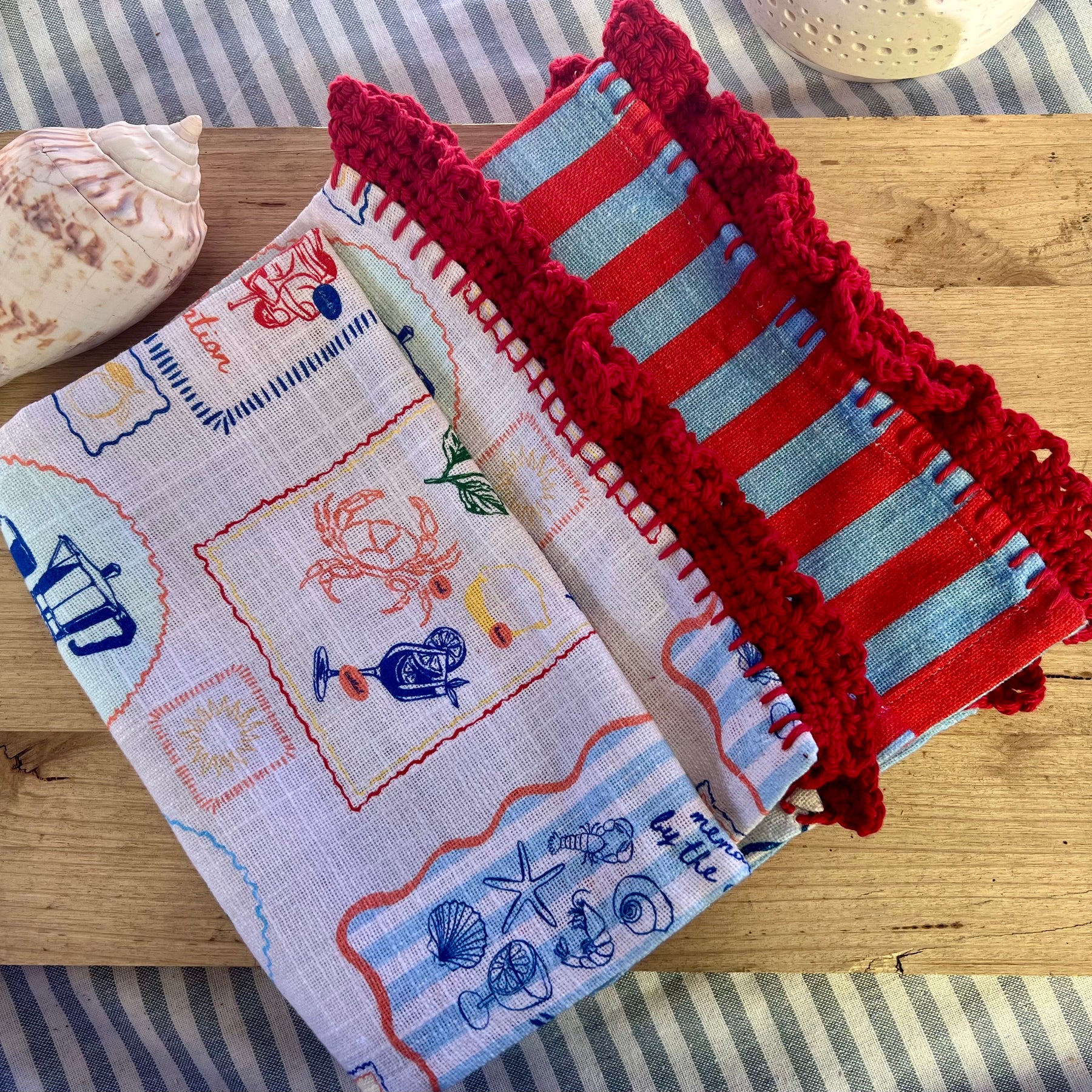 Cotton Tea Towel Set of 2 – Crochet Edge Kitchen Towels