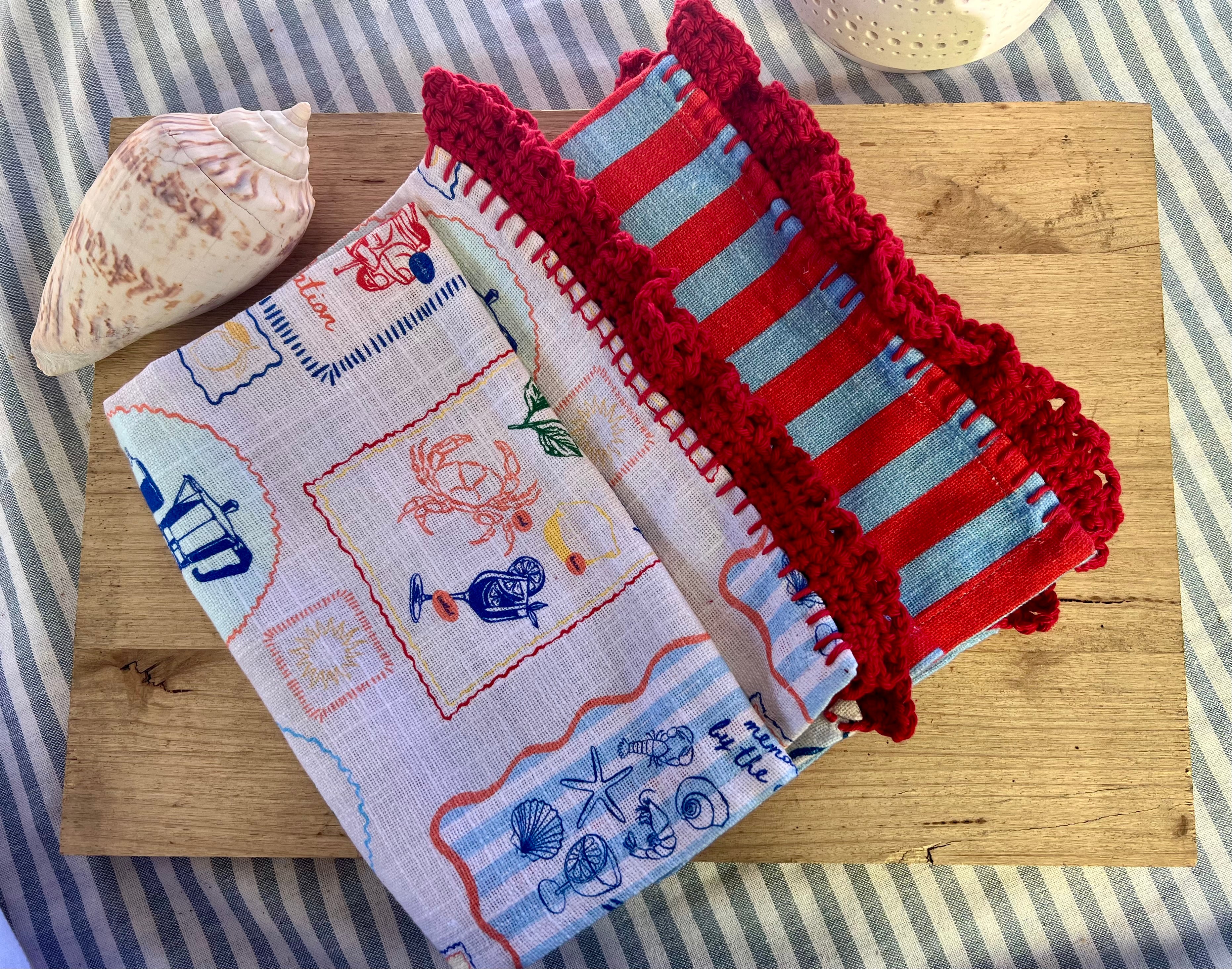 Cotton Tea Towel Set of 2 – Crochet Edge Kitchen Towels