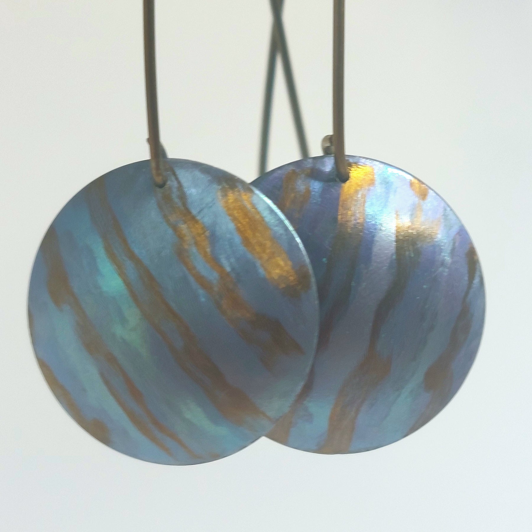 Titanium Domed Disc Dangles- Teal and Bronze