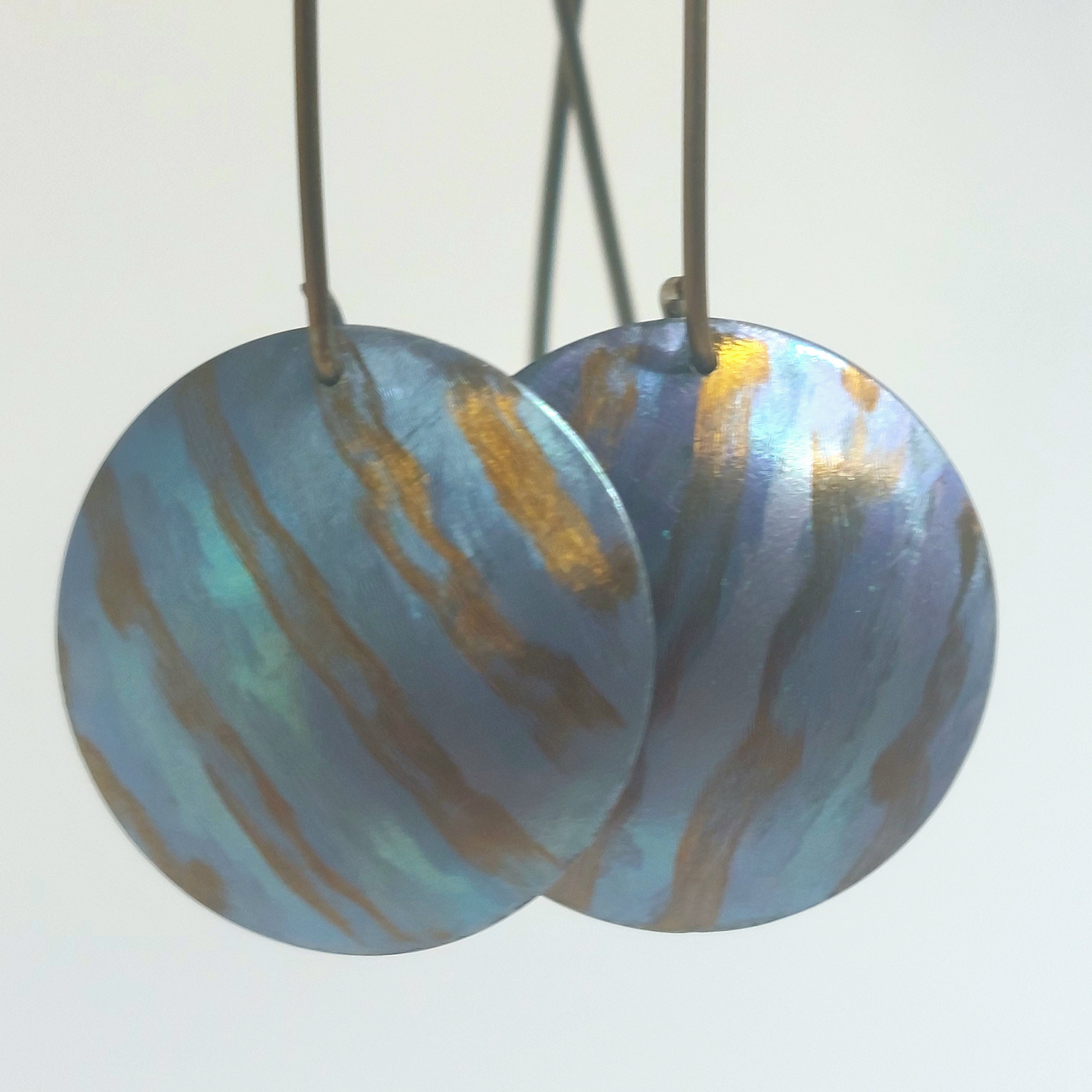 Titanium Domed Disc Dangles- Teal and Bronze