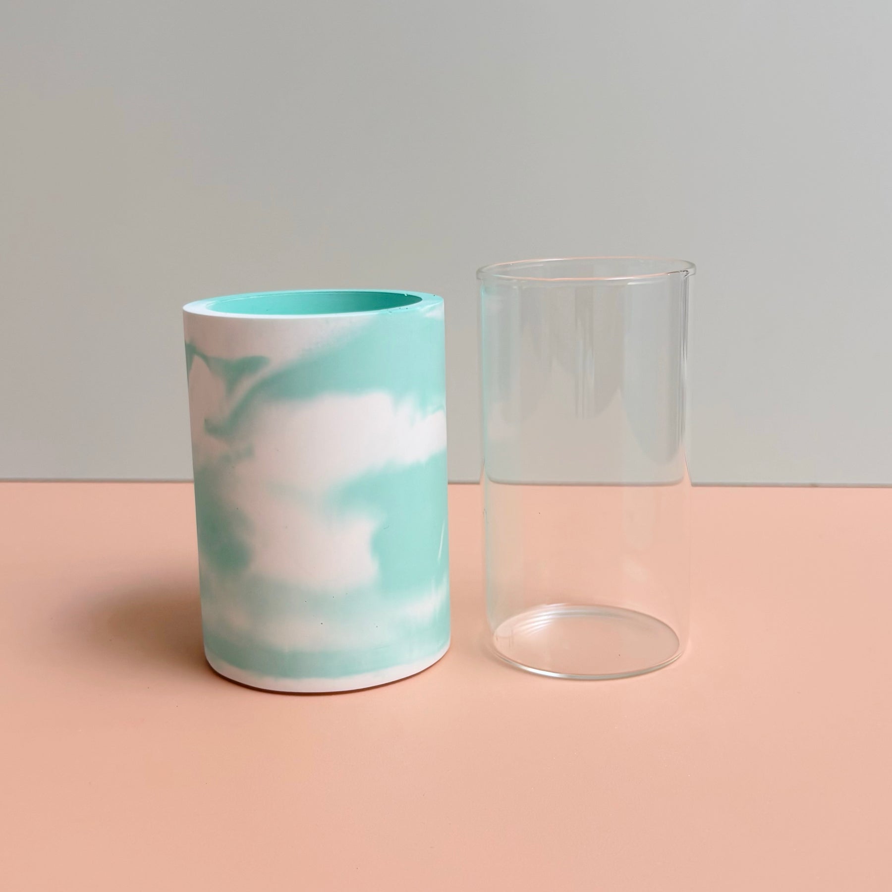 Swirling teal and white vase - made to order