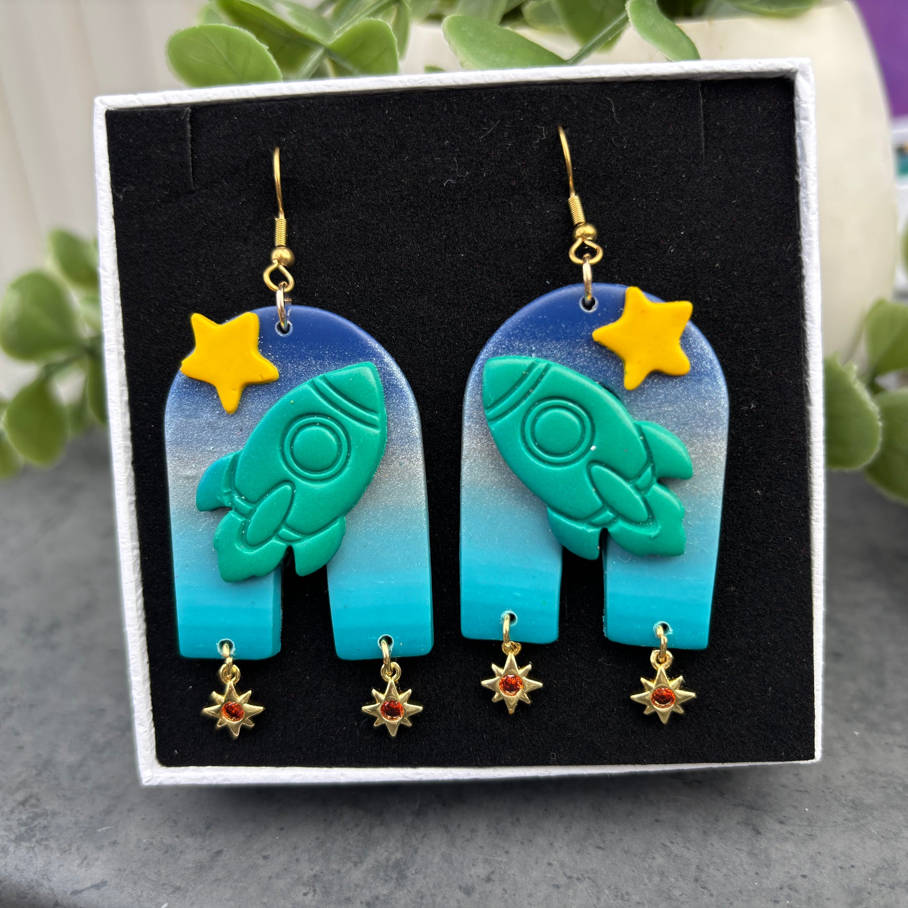 Rocket to the Stars Polymer Clay Earrings