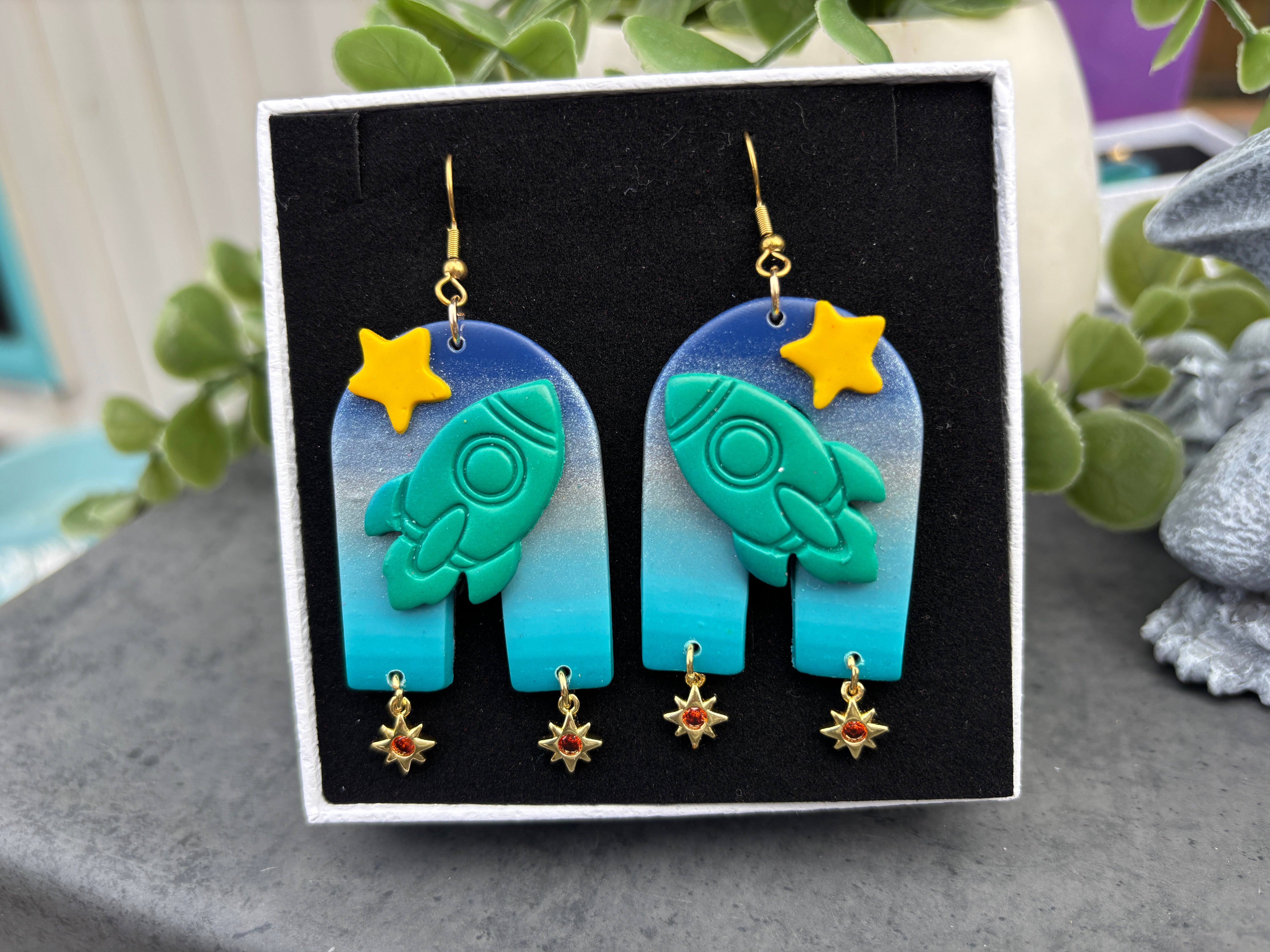 Rocket to the Stars Polymer Clay Earrings