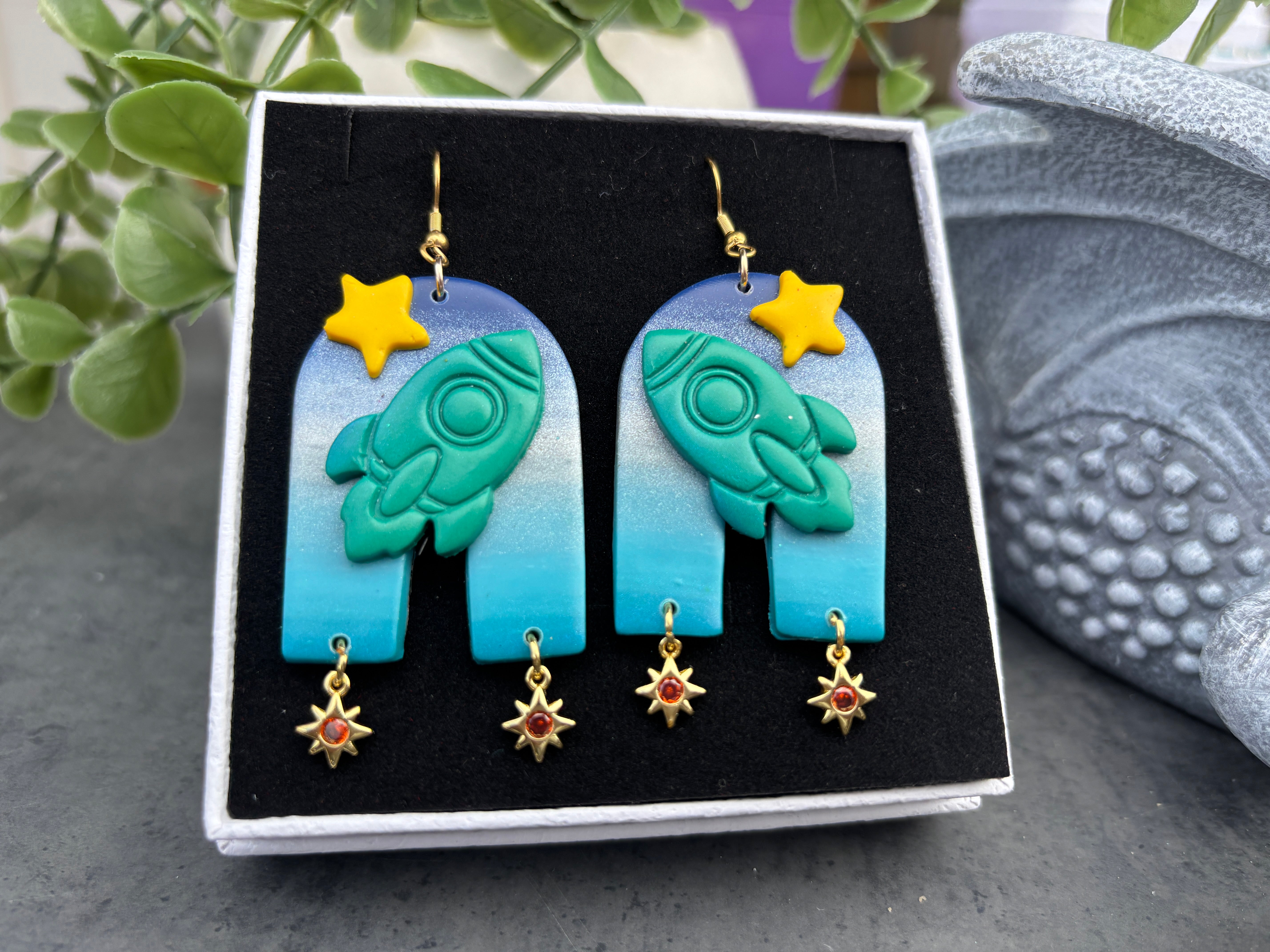 Rocket to the Stars Polymer Clay Earrings