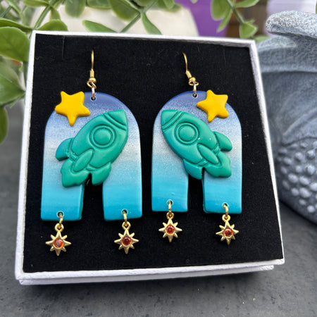 Rocket to the Stars Polymer Clay Earrings