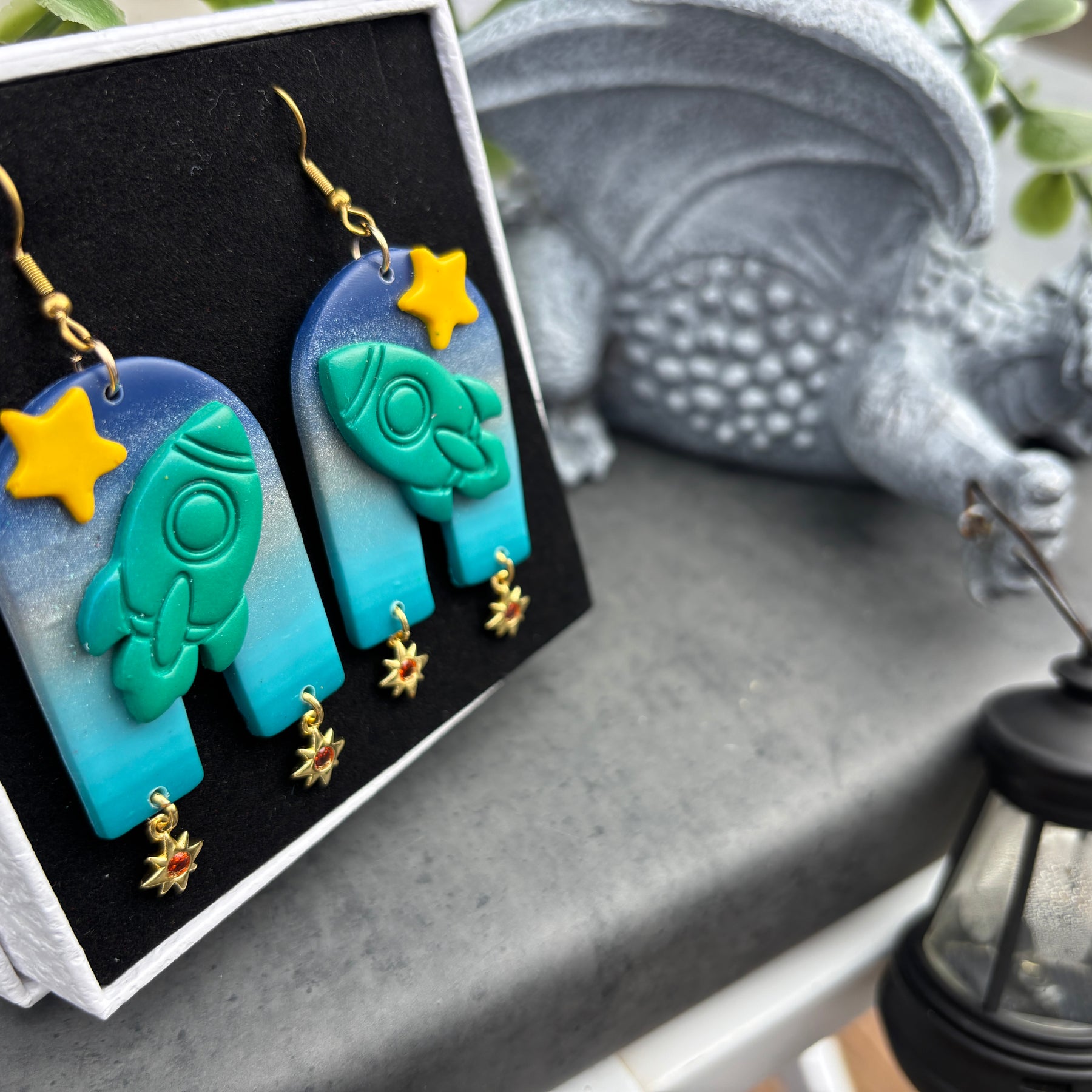 Rocket to the Stars Polymer Clay Earrings