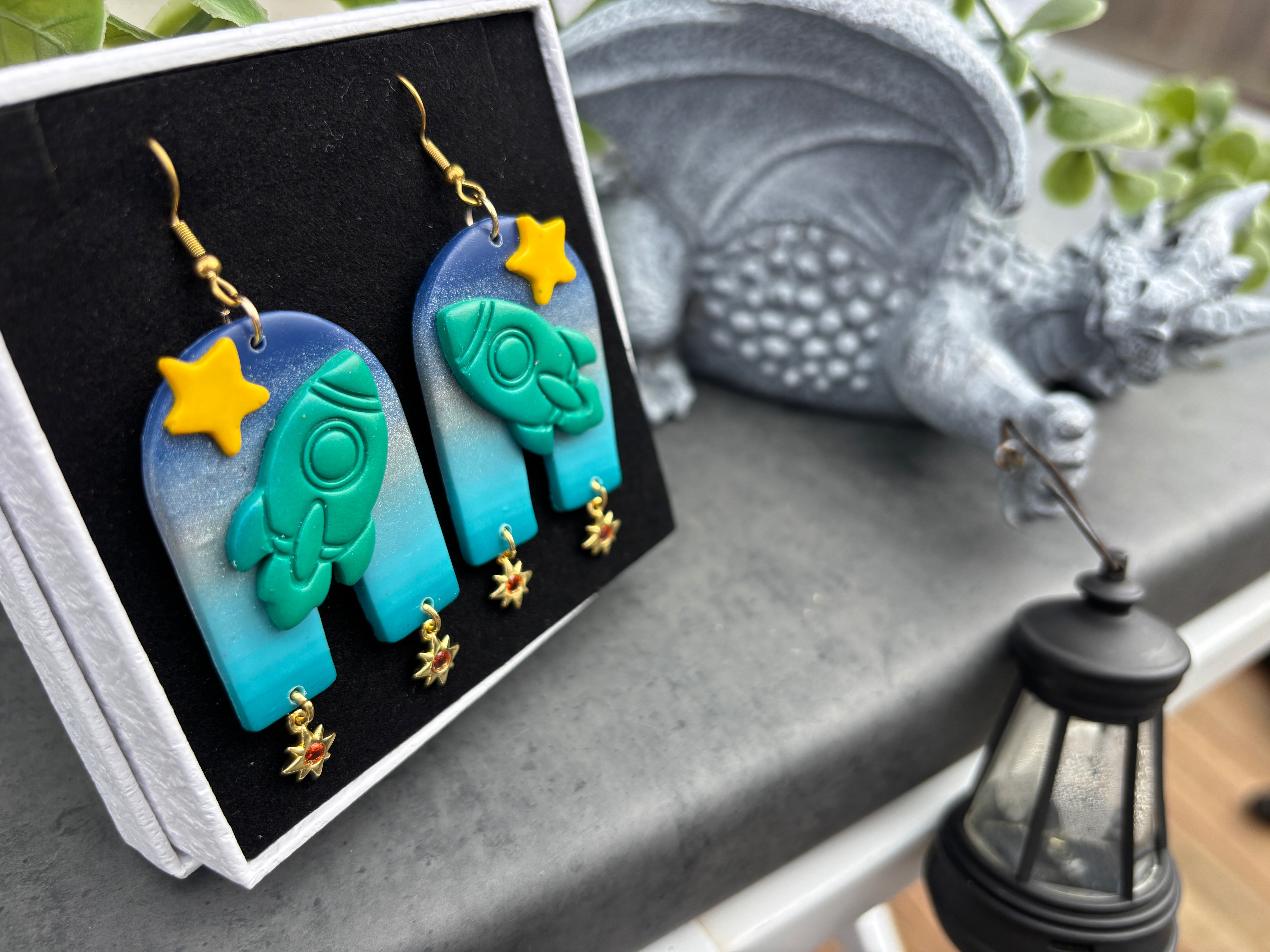 Rocket to the Stars Polymer Clay Earrings