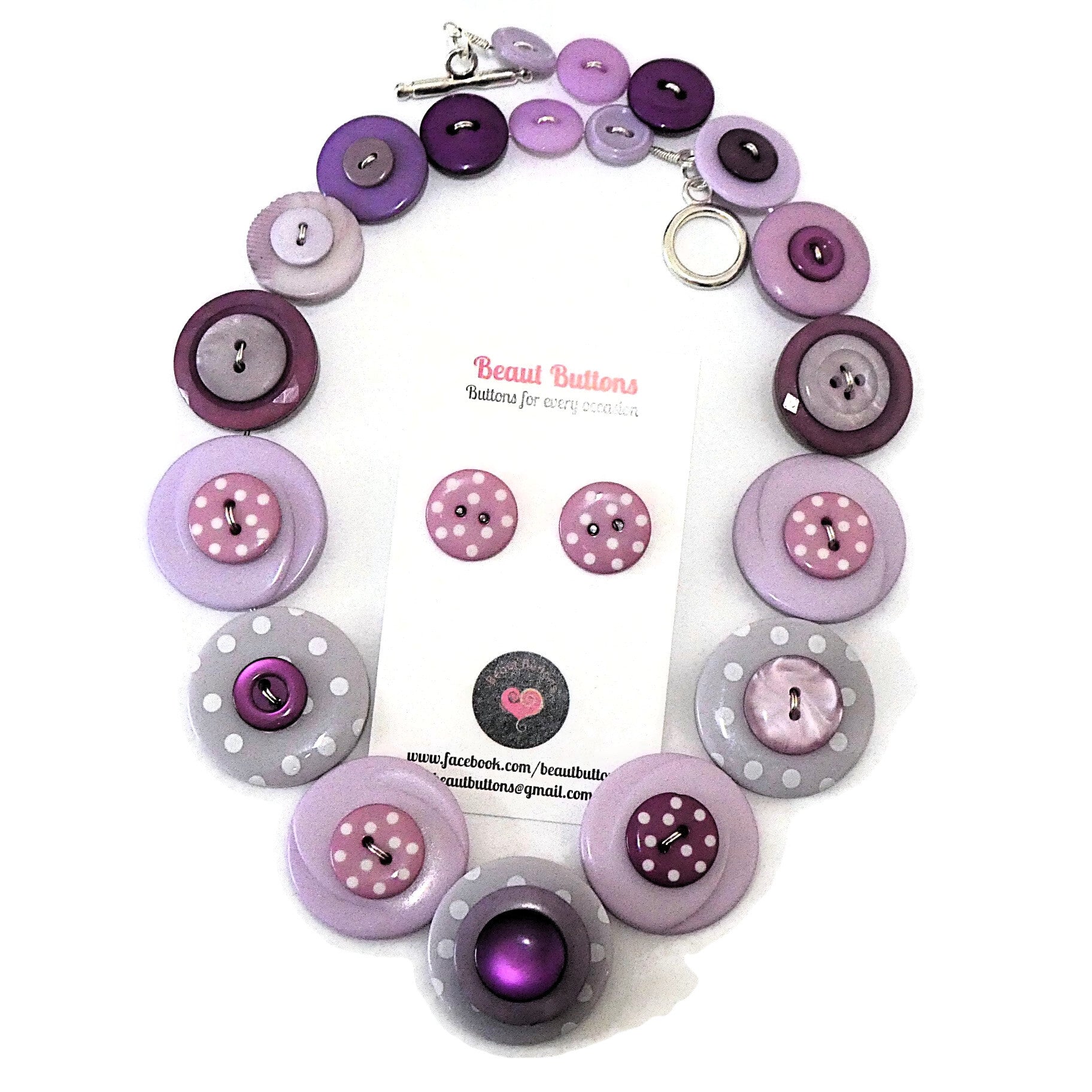 Button necklace and stud earrings - Lilac Delight