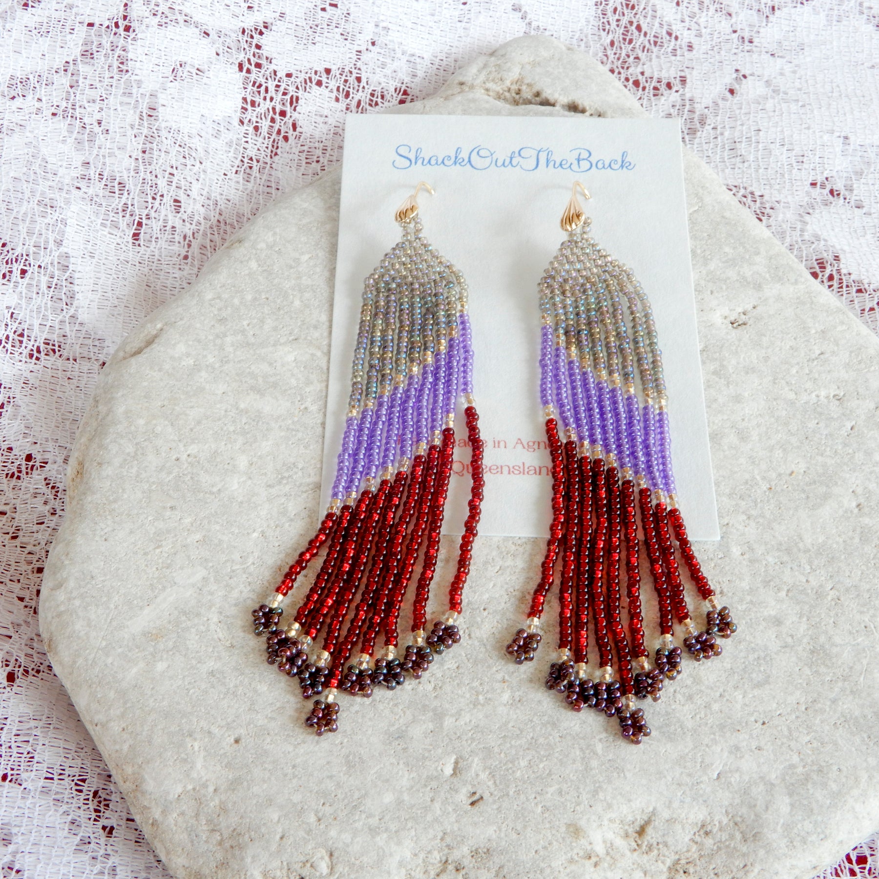 Iris & Lilac Beaded Fringe Earrings