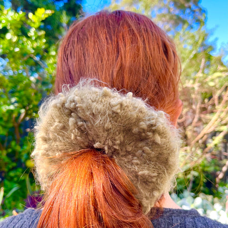 Oversized Sage Green Knitted Scrunchie - Unique Handmade