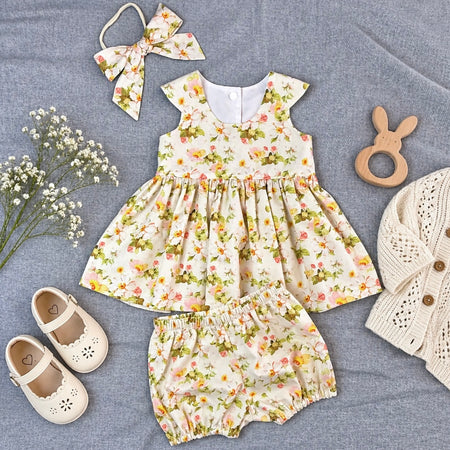 Size 1 Lemon Camellia Floral Baby Dress Set