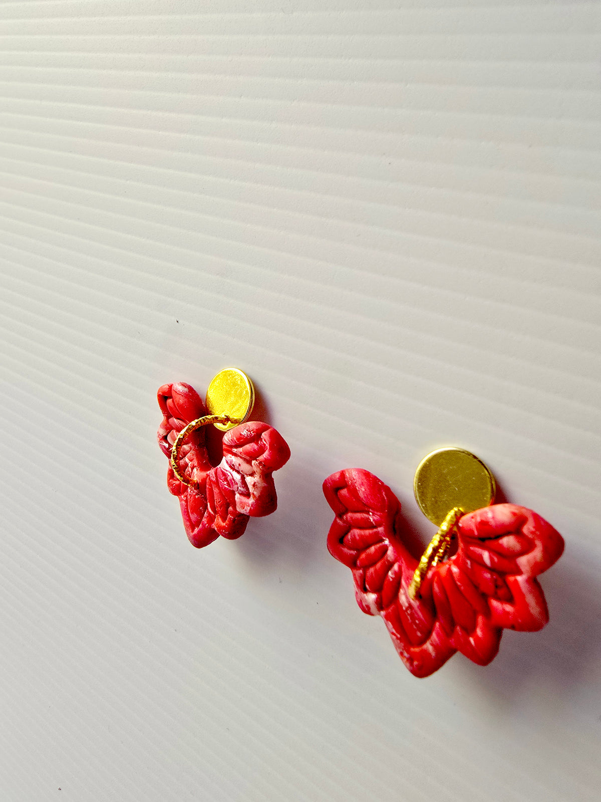 Red Marbled Floral 9k Gold Plated Earrings