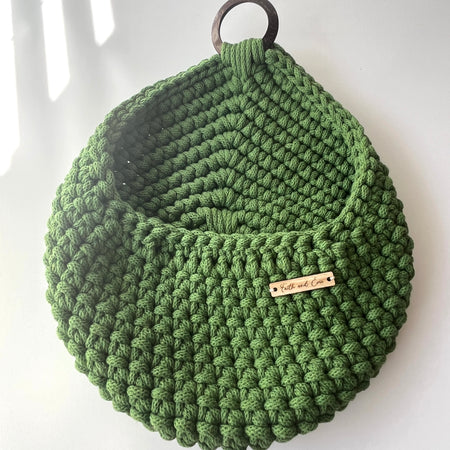 Handmade Crochet Hanging Basket - colour Fern