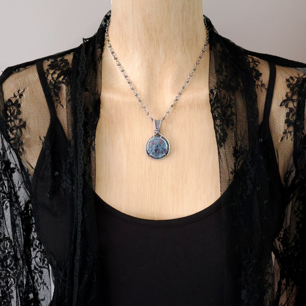 Sterling Silver Ruby Kyanite Pendant ~ Talisman of Vitality and Intuition