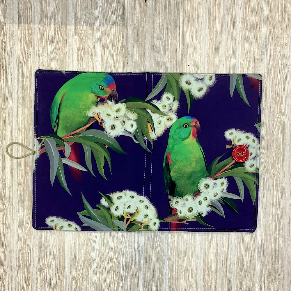 Australian Parrots Birds refillable A5 fabric notebook cover gift set - Incl. book and pen.