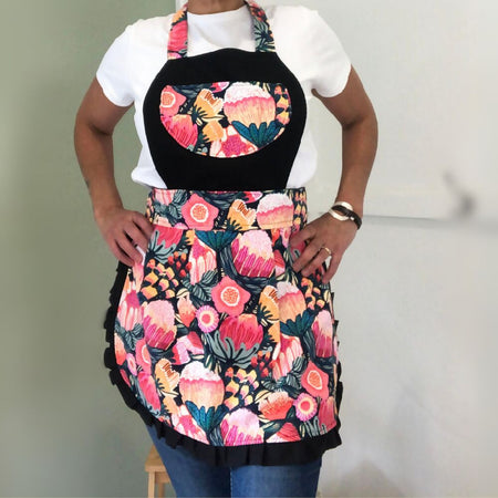 Pin-Up Style Floral Pink Apron for Women - Personalized Kitchen Wear, Perfect Gift for Her, Vibrant Cooking Accessory