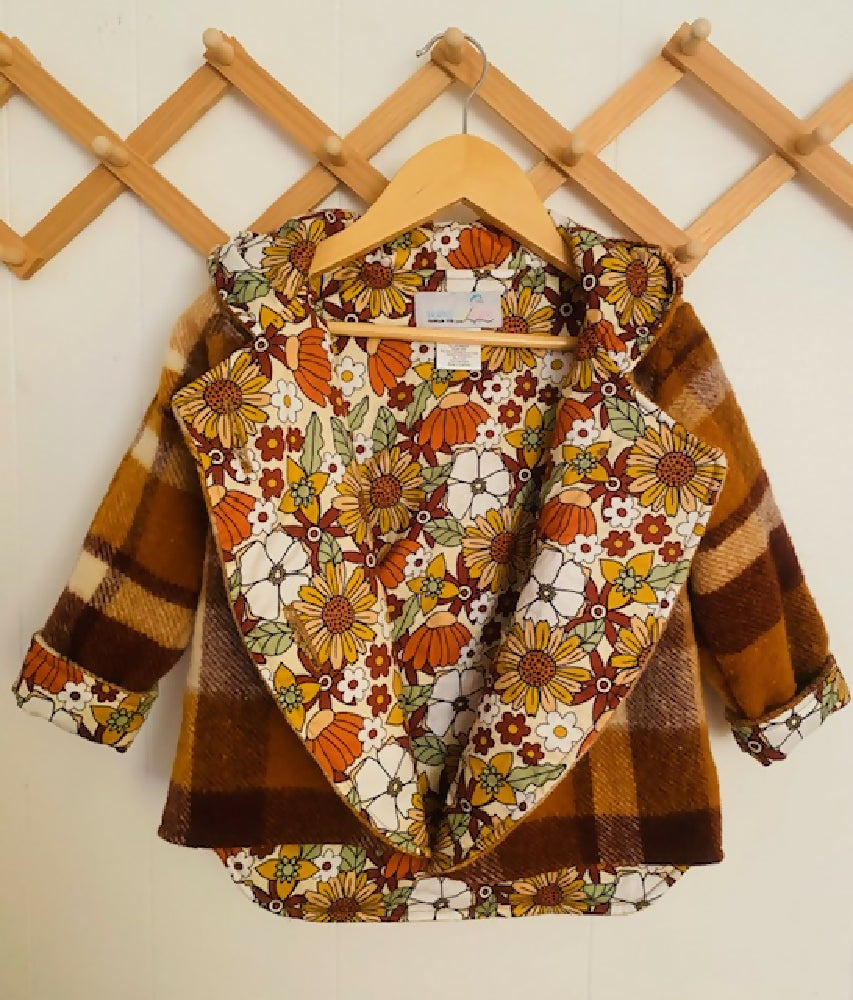 Autumn Vintage Wool Blanket Upcycled Coat Size 3