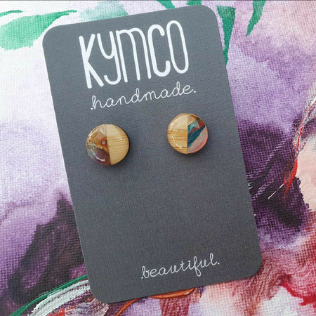 Aurora Collection| Round resin stud earrings | Pink teal mustard