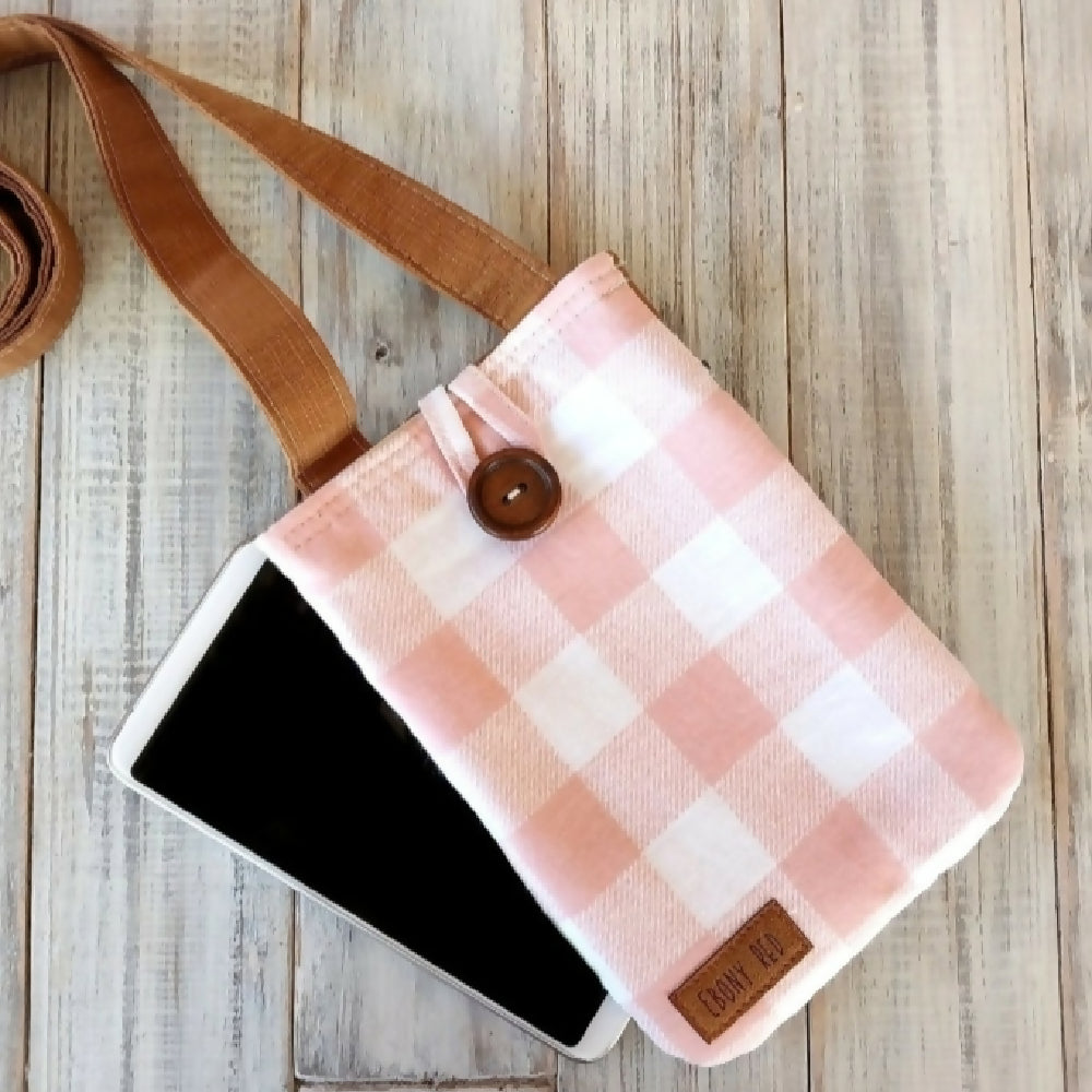 Gingham Pastels quilted phone bag - Small crossbody zipper, button bag