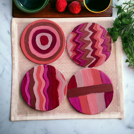 Ceramic Coasters | Pack of 4 | Hand - Painted Unique Design