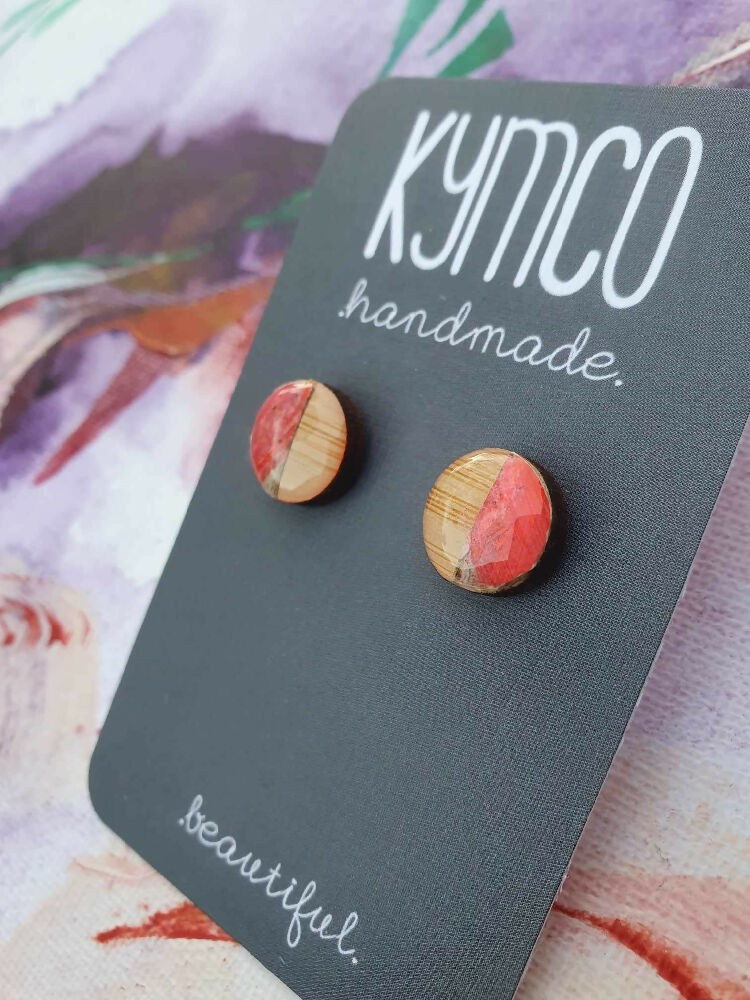 Aurora Collection| Round resin stud earrings | Bright pink