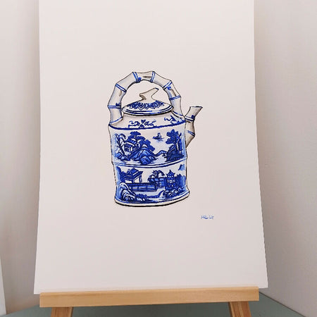 Blue Willow Teapot Original Painting