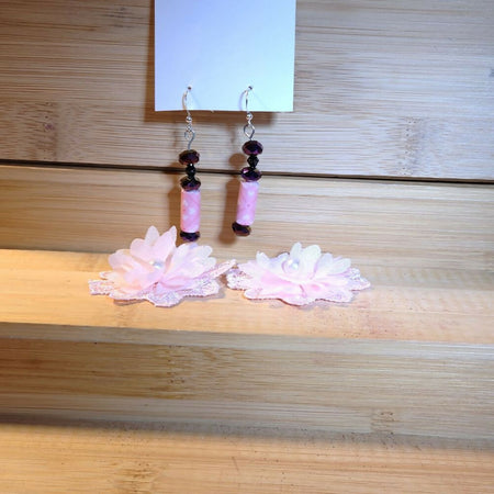 Dangle earrings paper bead and crystals.