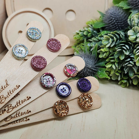 Button Stud Earrings Handcast Resin Glitter