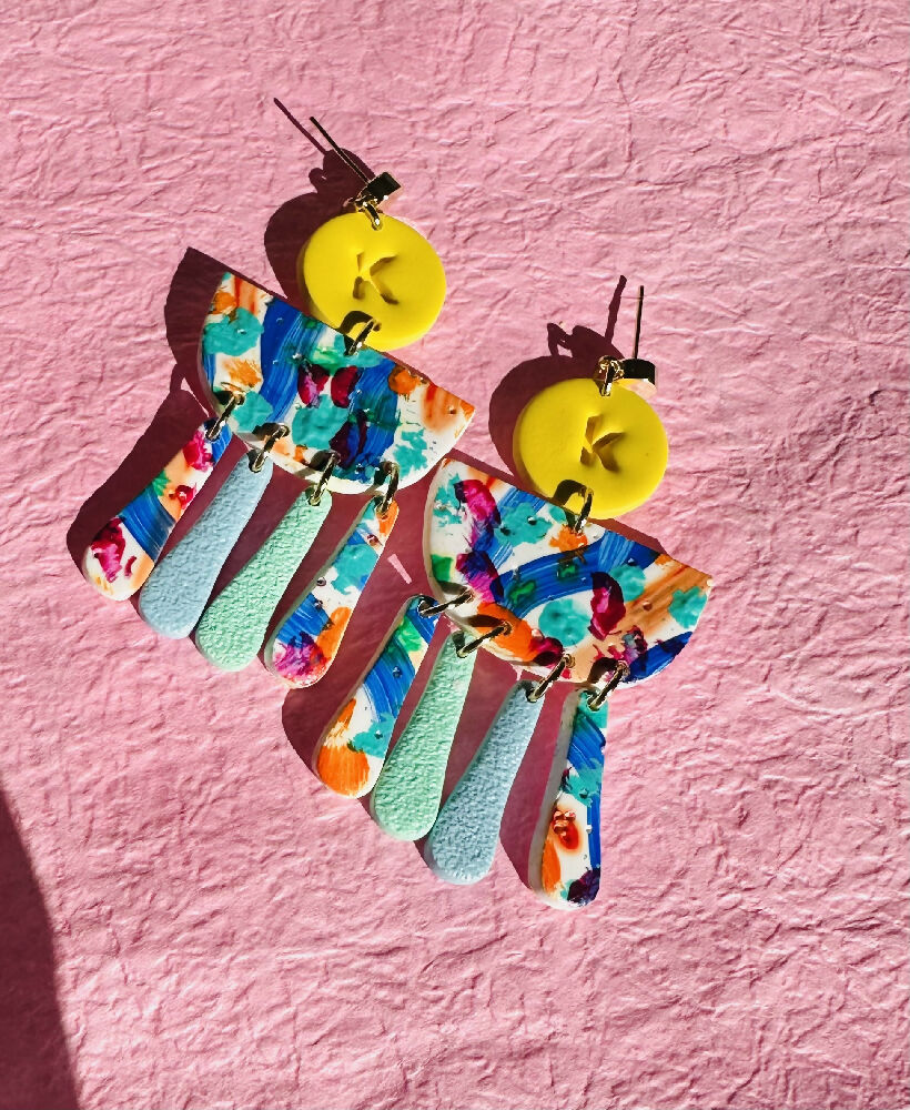 Vibrant handpainted polymer clay dangles
