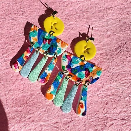 Vibrant handpainted polymer clay dangles