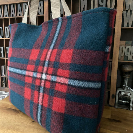 Upcycled Woollen Blanket - Market Tote - Tartan