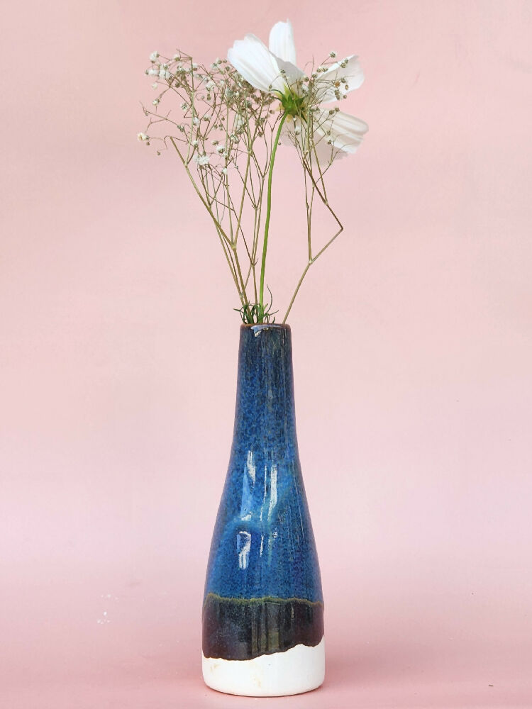 Handmade Ceramic Bud Vase - Blue Stone Glazed