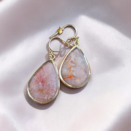 Teardrop Polymer Clay Earrings - Peach and Cream Stone