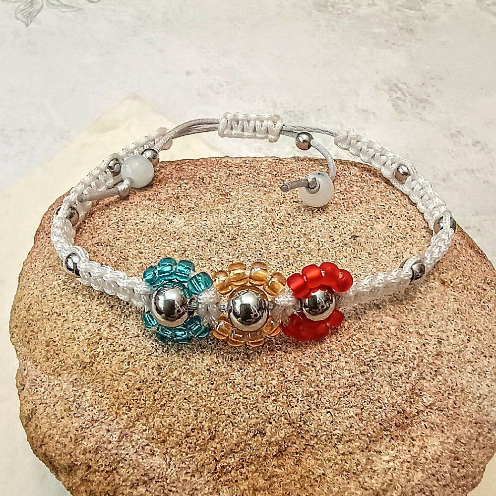 Assorted Micro-Macrame Beaded Blossom Bangles
