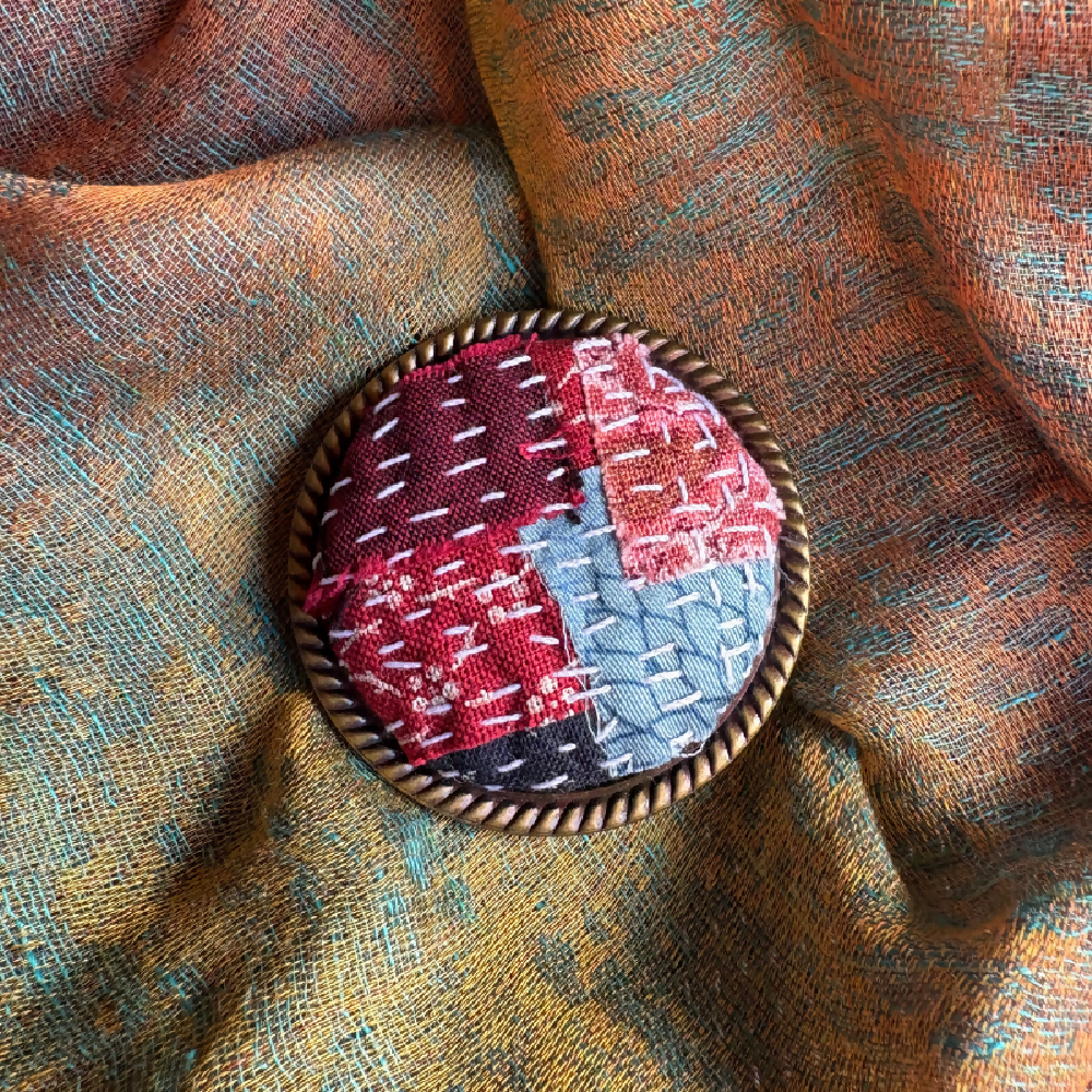 Boro inspired hand stitched brooch by Leumesin Handmade