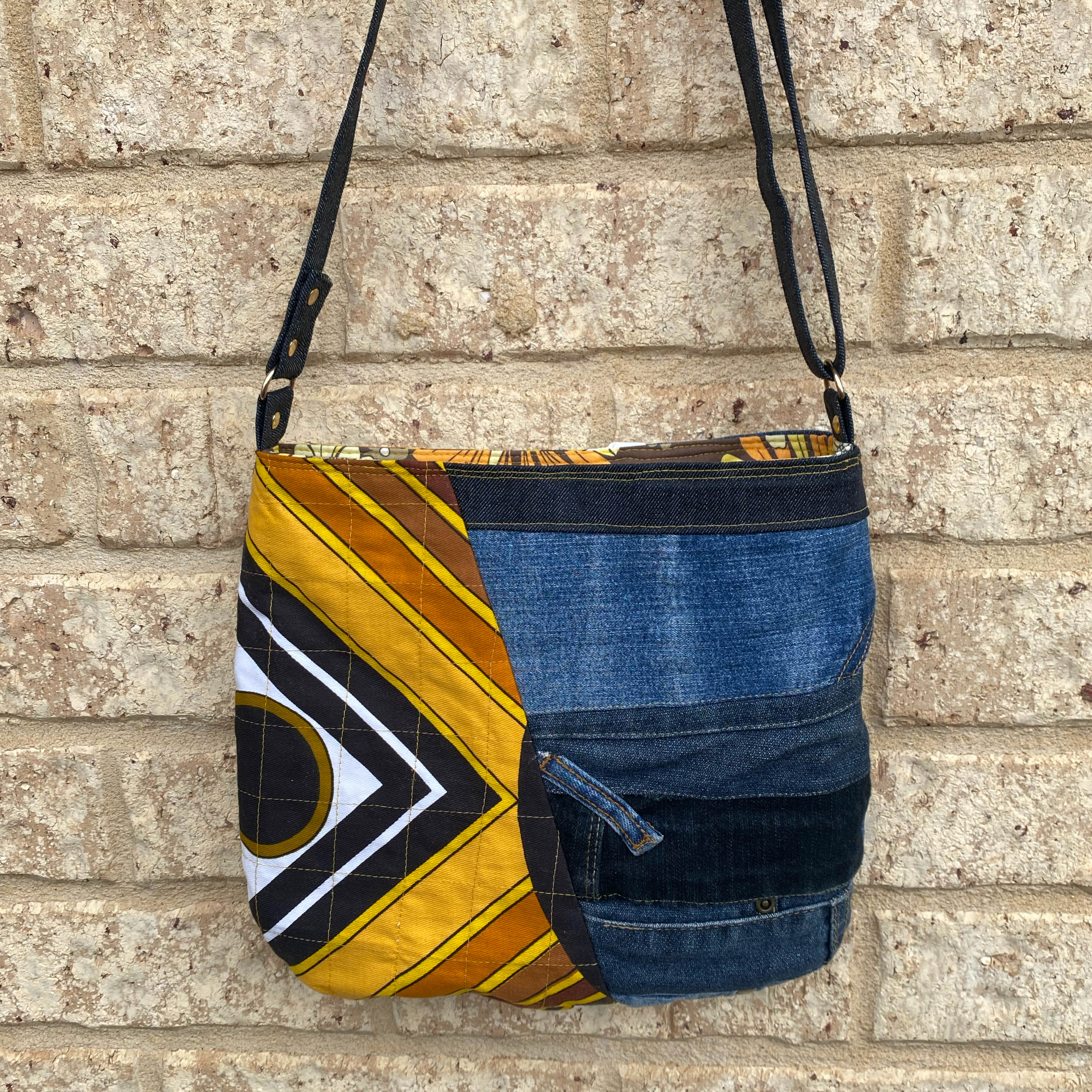 Geo Glow Handmade Shoulder Bag Upcycled Vintage Fabrics & Denim