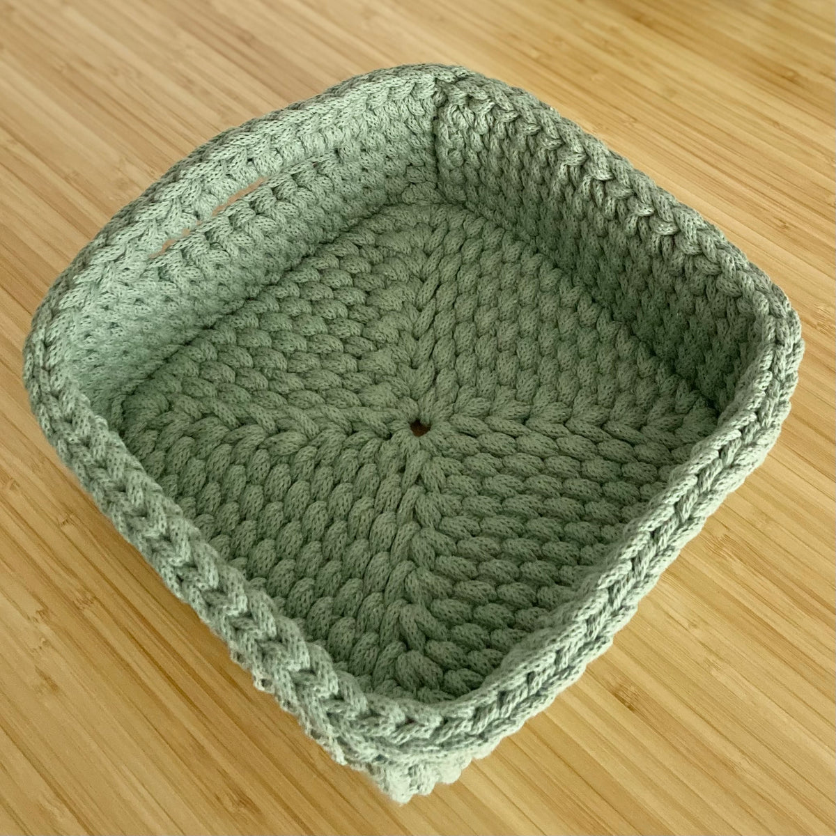 Handmade Crochet Basket - Sage - Square
