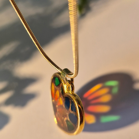 Stained-Glass Effect Resin Sunflower Heart Pendant
