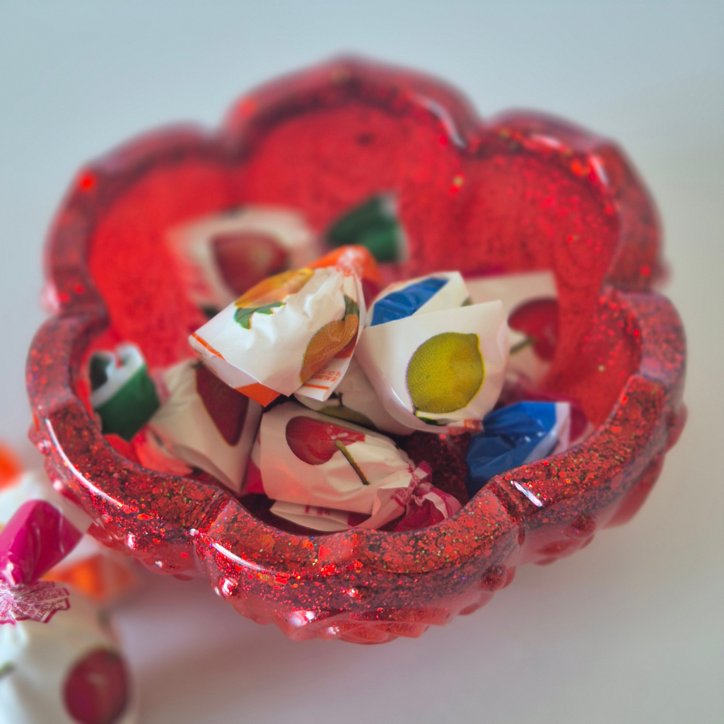Red Glitter Resin Rose Bowl
