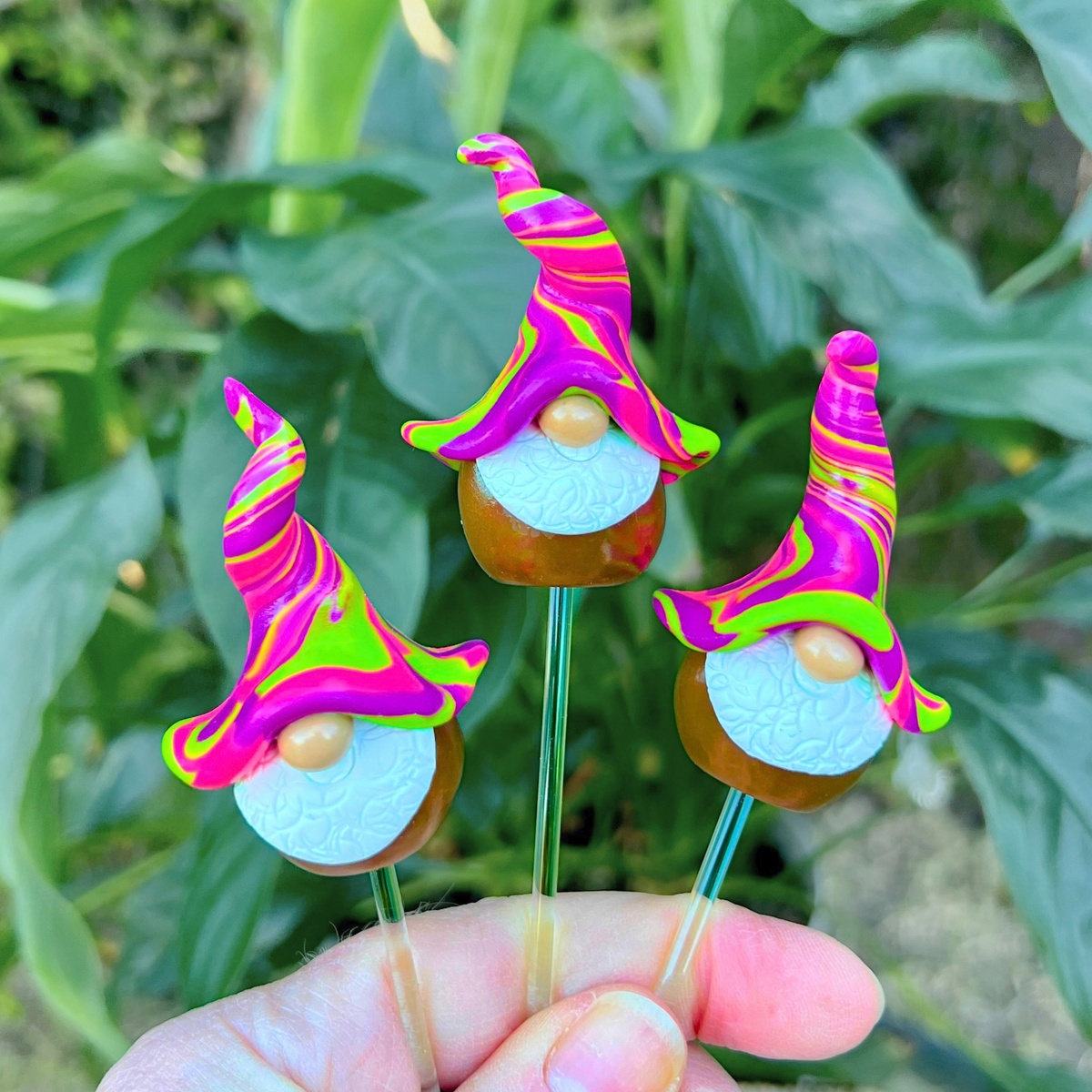 Whimsical polymer gnome trio - Fizz, Rolo & Tizzy