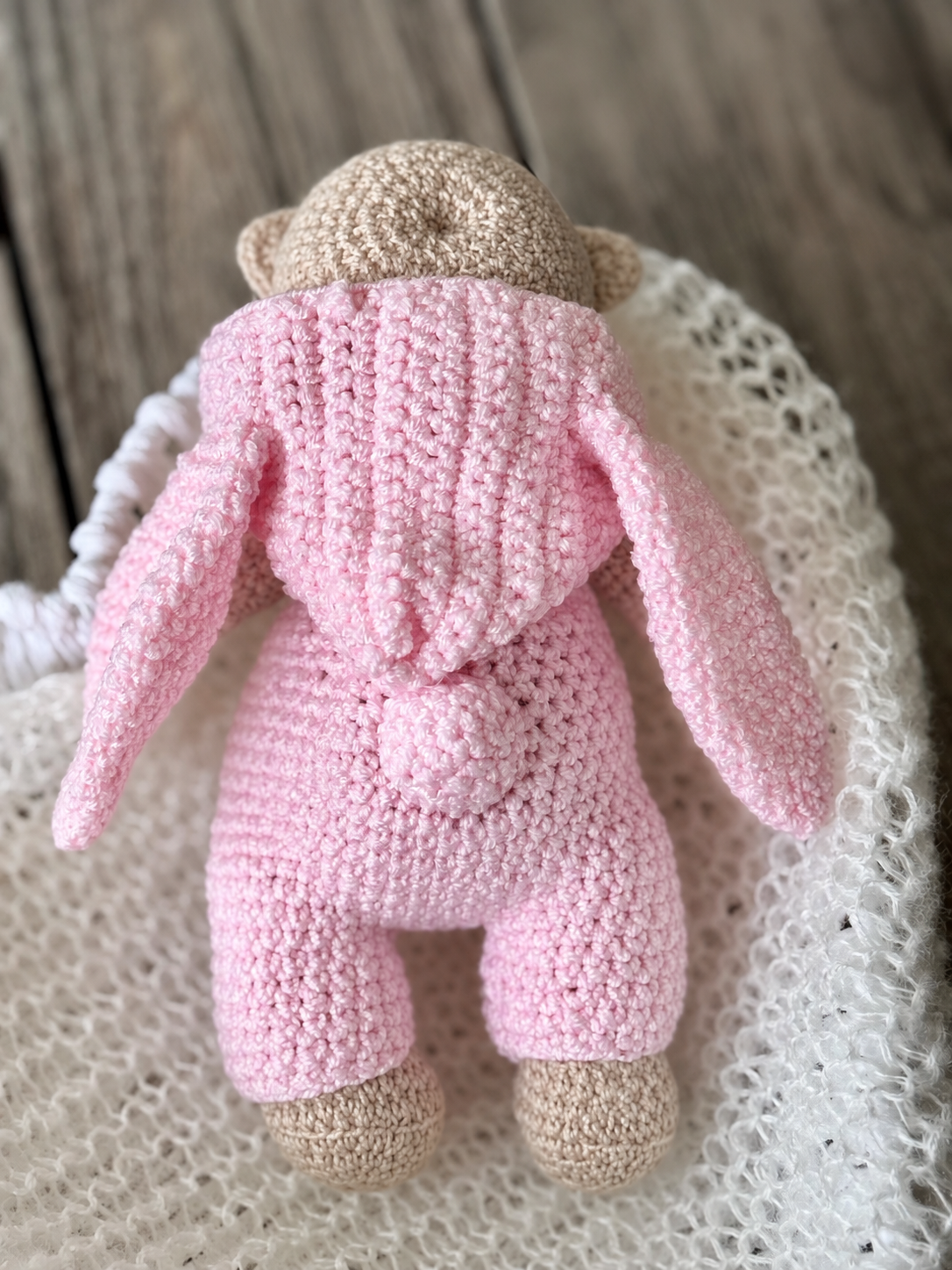 Crochet Little Bear in the Pink Bunny Suit Toy