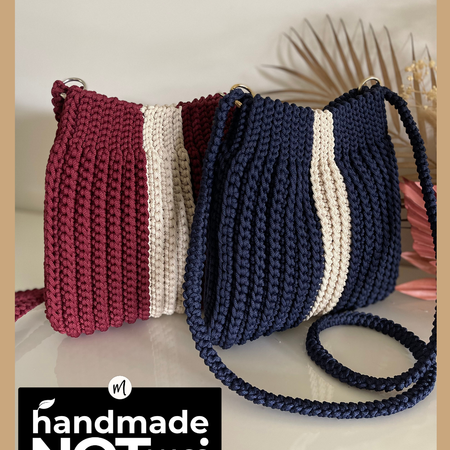 Handmade Crochet Shoulder Crossbody bag 23cm x 25cm with 105cm Adjustable Strap