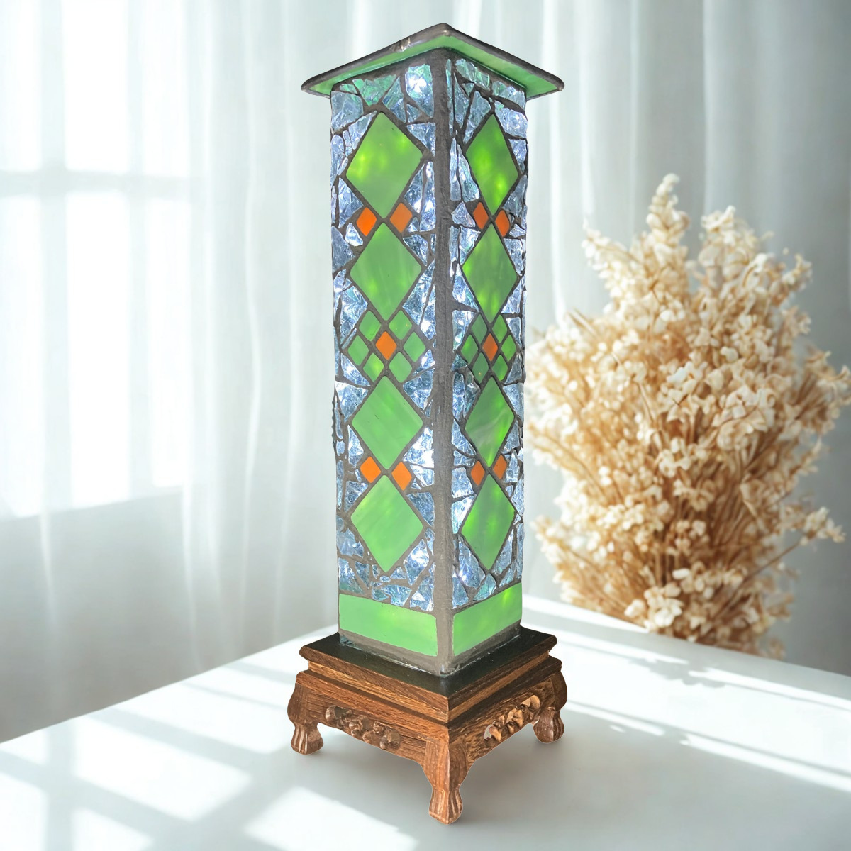 Handmade Glass Mosaic Lamp | Sage