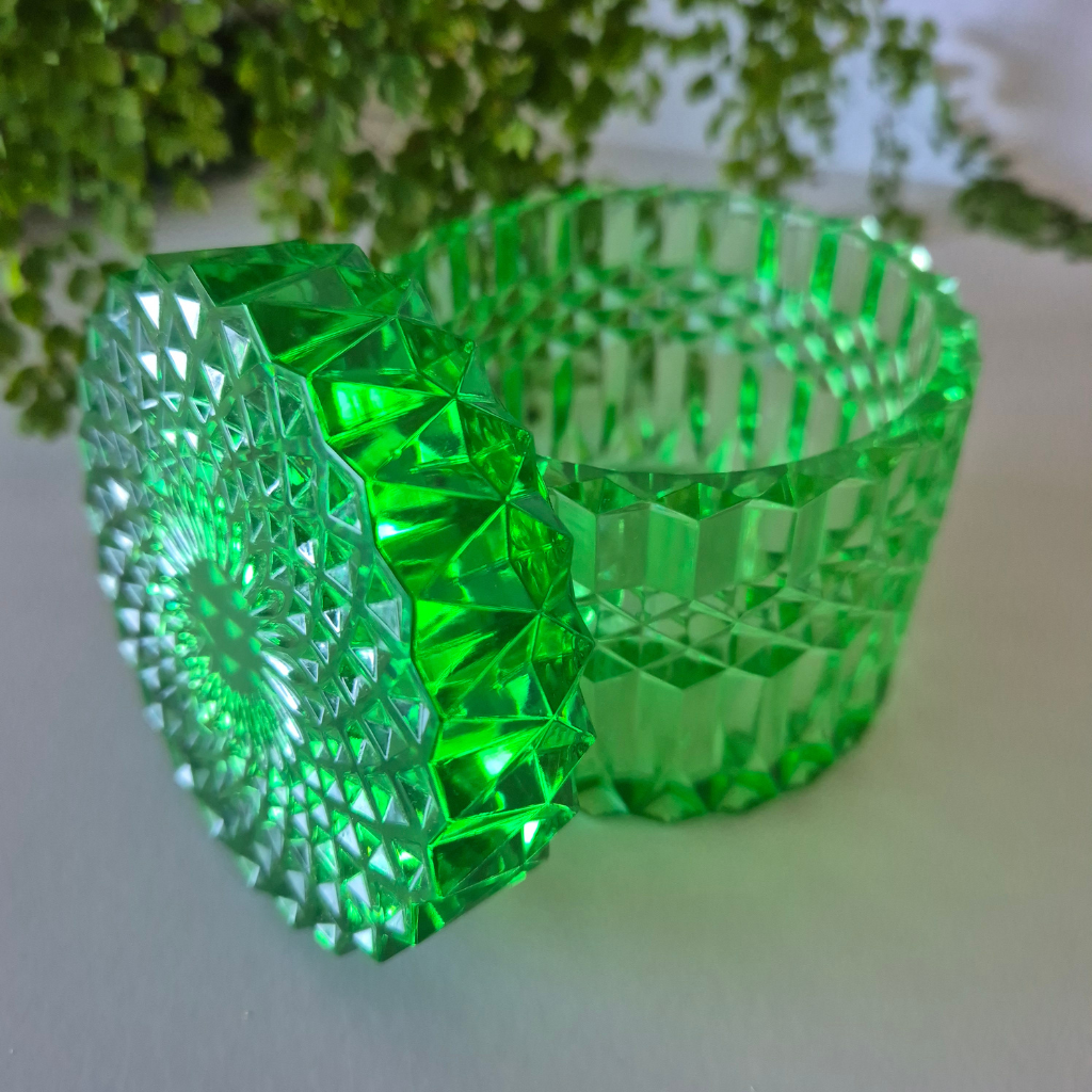 Geometric Green Resin Jar with Lid