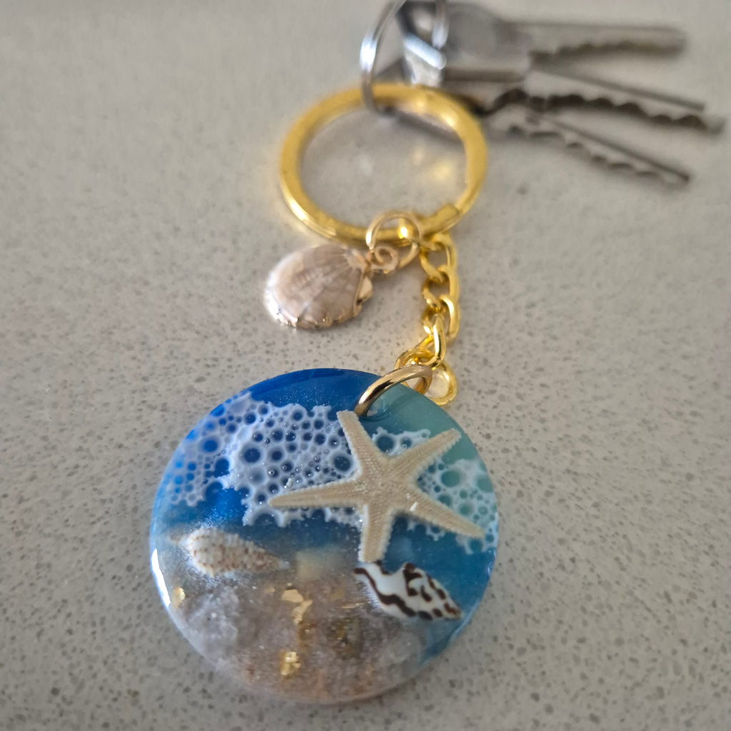 Handmade Beach-Themed Resin Keychain