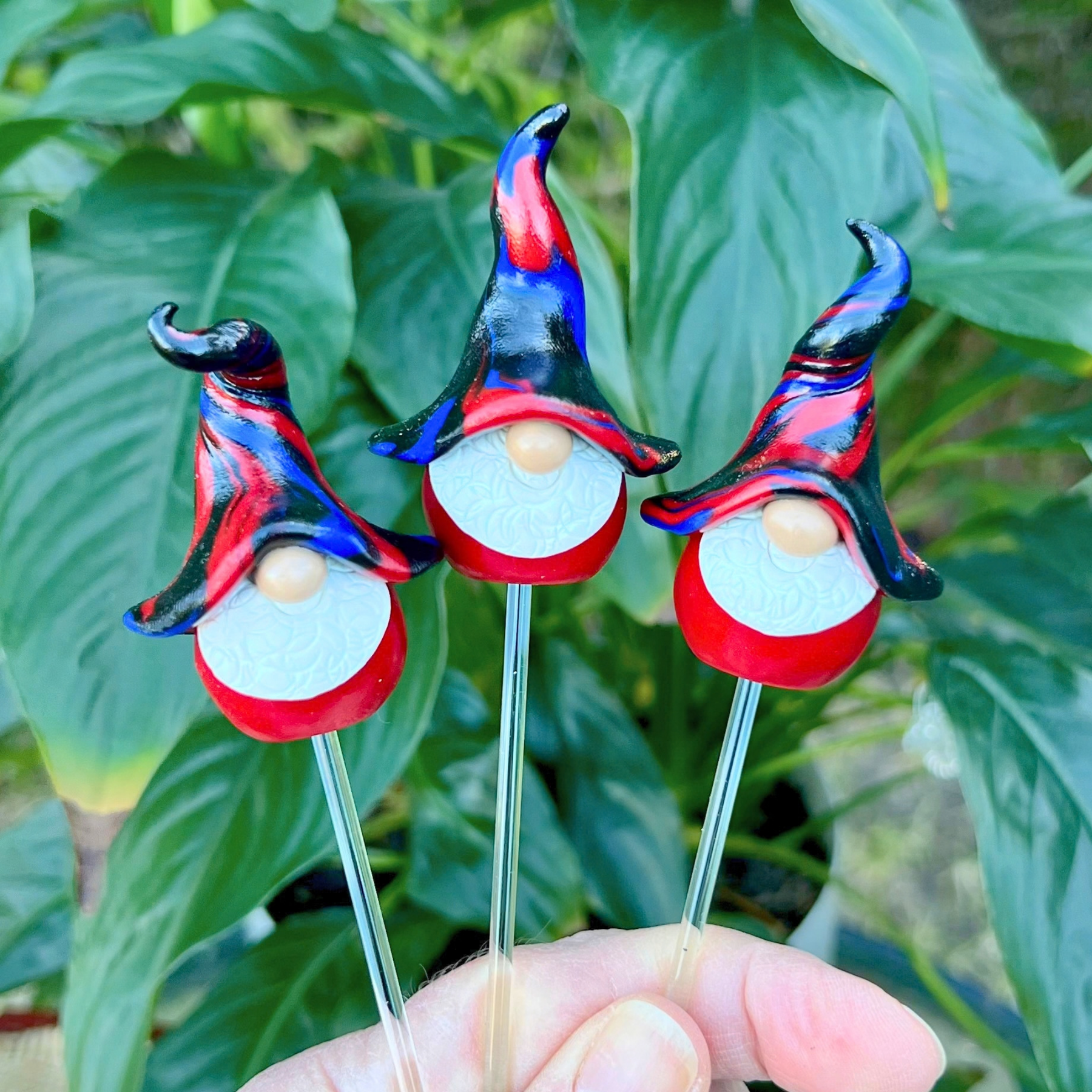 Whimsical polymer gnome trio - Riff, Jolt & Nix