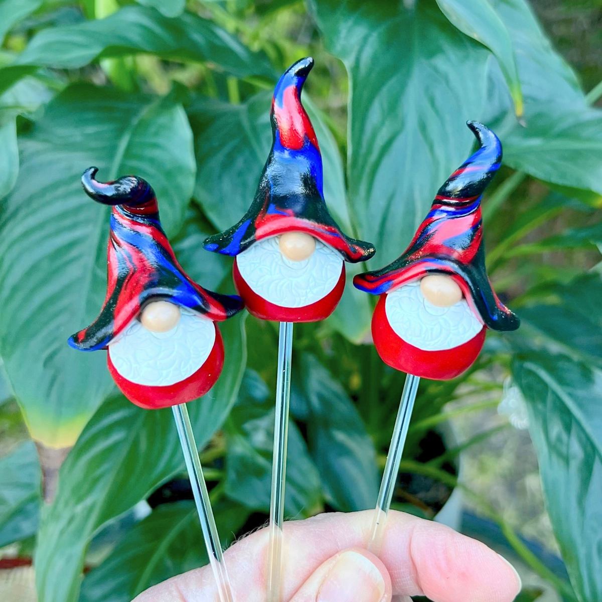 Whimsical polymer gnome trio - Riff, Jolt & Nix