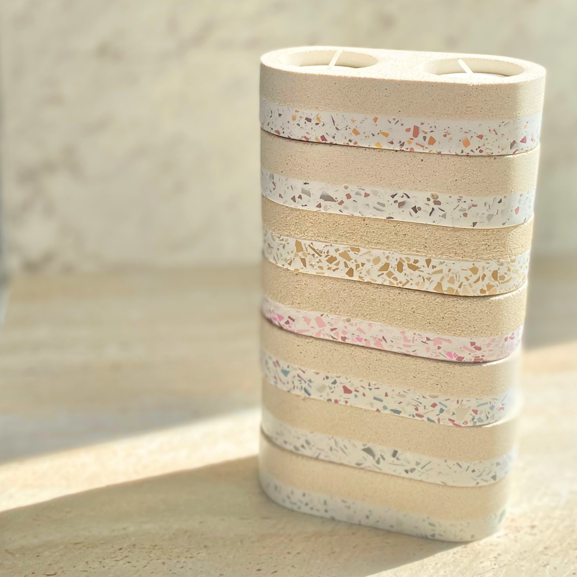 Double tealight holder | Texture Terrazzo Decor